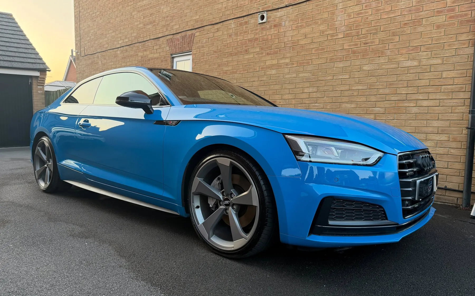 Audi S5 in Ara Blue finished by RD Valeting, showing corrected paint, clean glass and detailed wheels